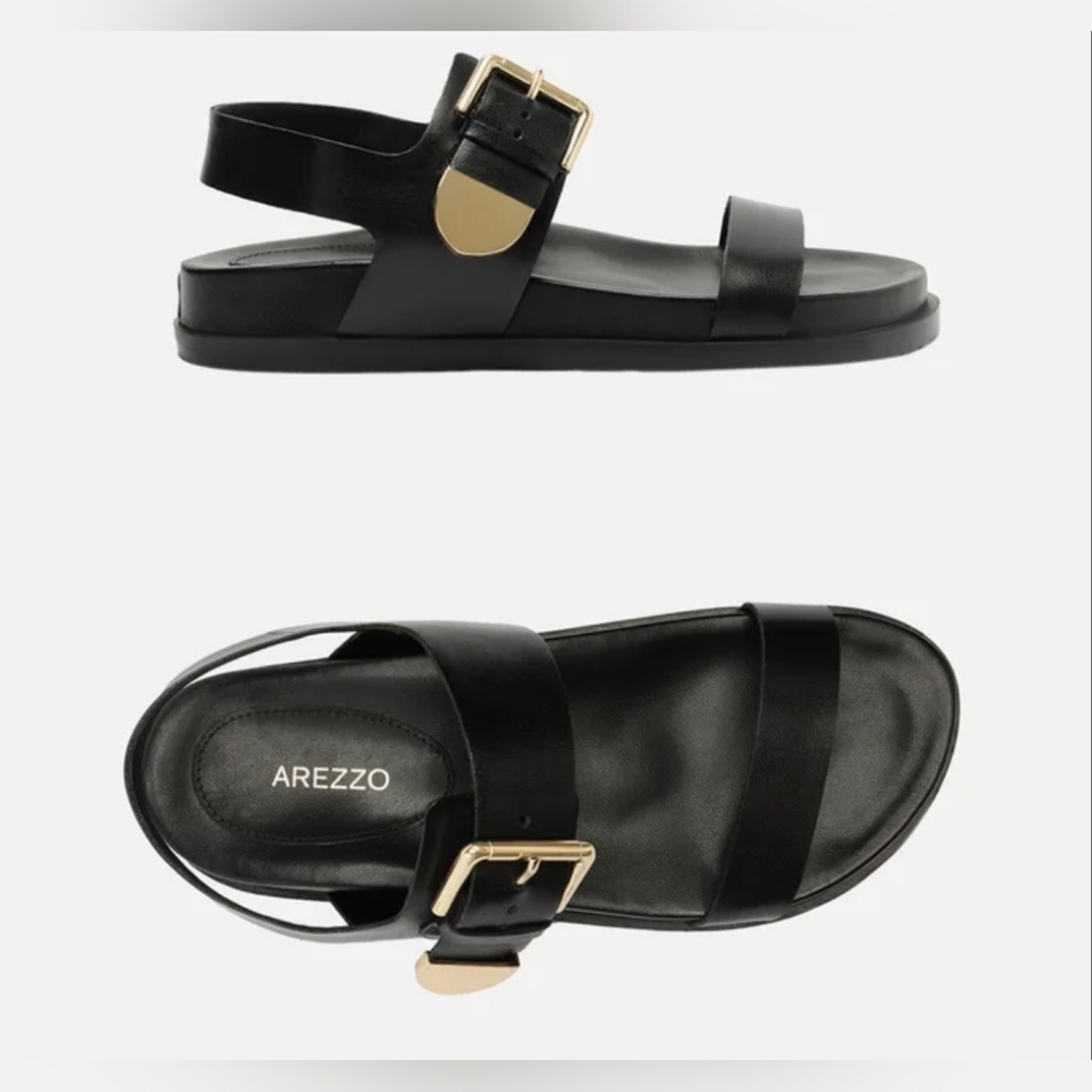 Size 9 - Women's AREZZO Black Leather Sandals